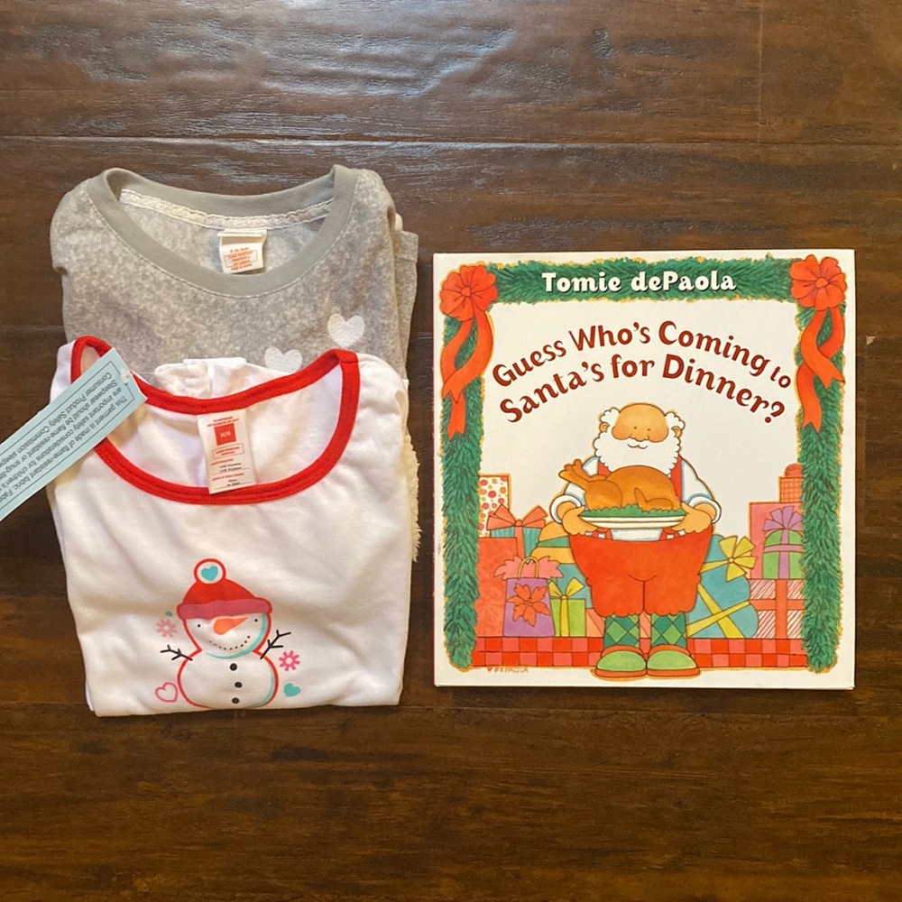 NWT Christmas Winter Bundle 2 Girls PJ Tops Size 6/6x & Hardcover Picture Book